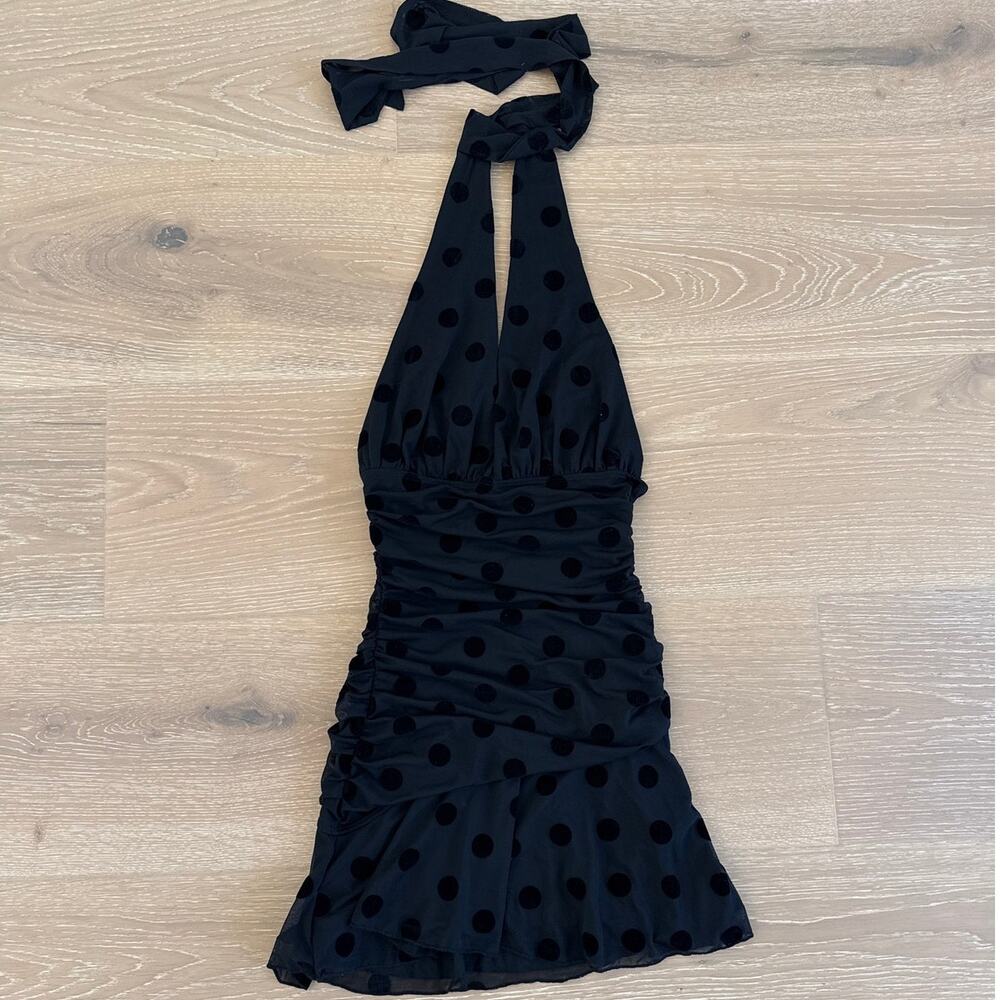 Hello Molly Halter Mini Dress Polka Dot She's So Current Size XS in Black